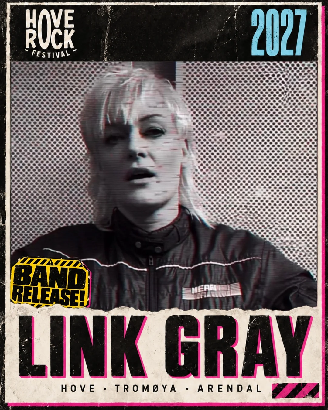 LINK GRAY-plakat for Hove Rock 2027: Rannveig Sørskaar ved mikrofonen