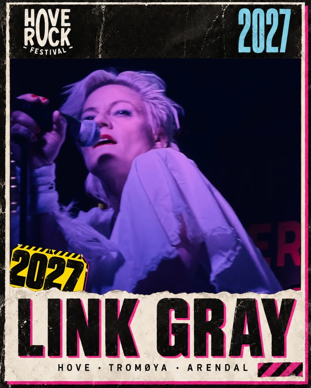 LINK GRAY-plakat for Hove Rock 2027: Rannveig Sørskaar i lilla scenelys