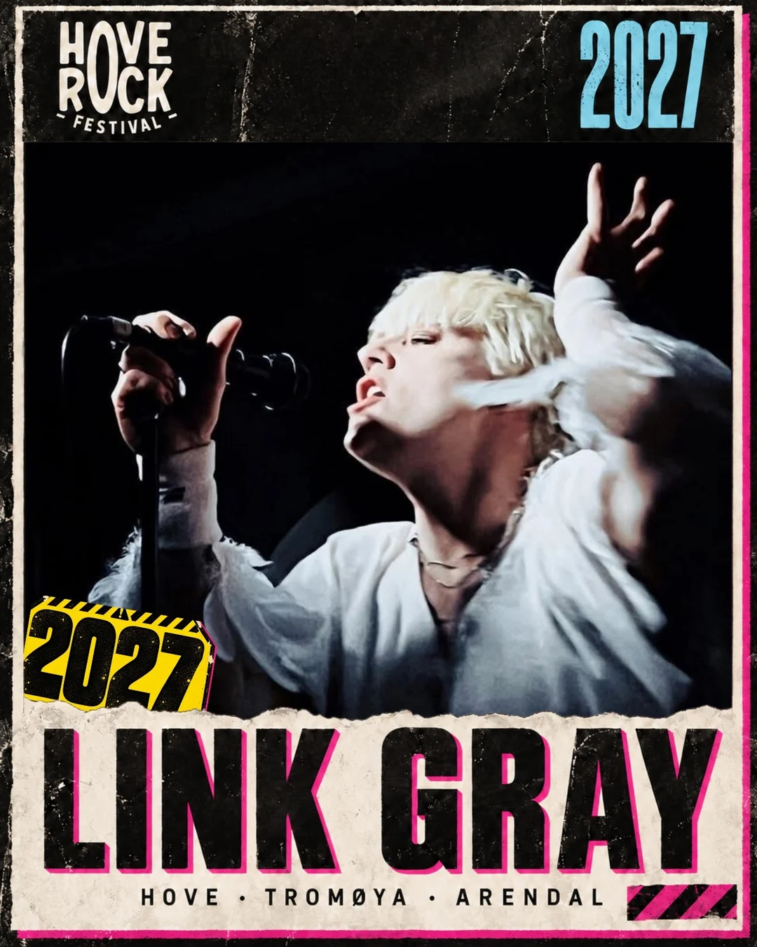LINK GRAY-plakat for Hove Rock 2027: Rannveig Sørskaar med armen løftet